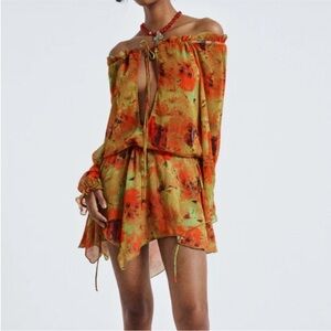 Jaded London Bardot dress flowy sheer sz. 4 keyhole  NWT